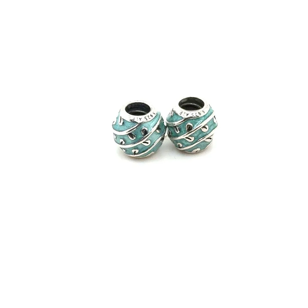 Pandora Sterling Silver Teal Enamel Leaf Vine Charms S925 ALE Set of 2